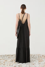 Vestido maxi de alças com babados ELEH