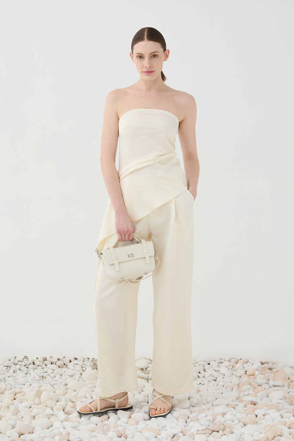 Calça Perna Larga Branco Creme ELEH