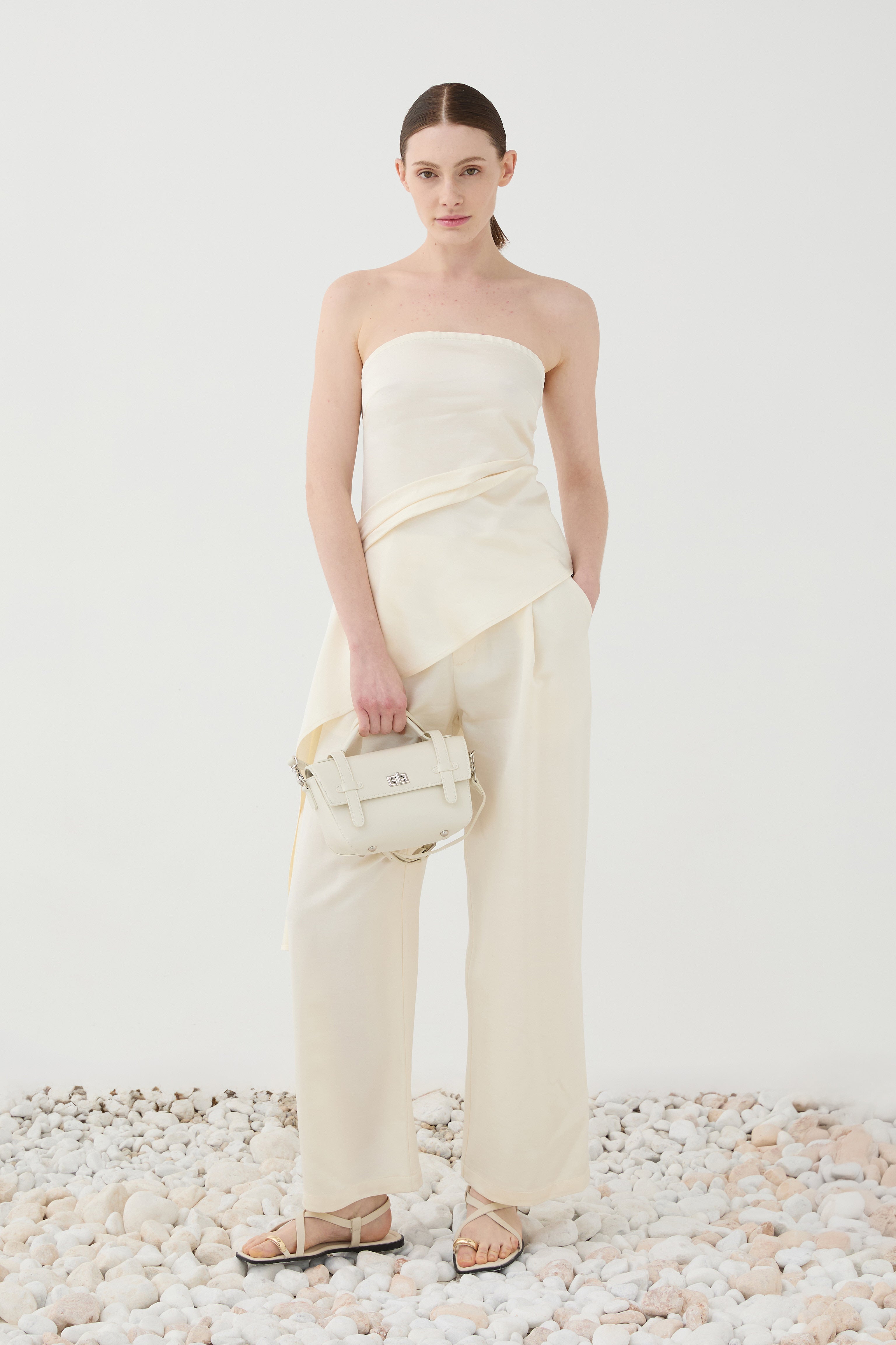 Calça Perna Larga Branco Creme ELEH