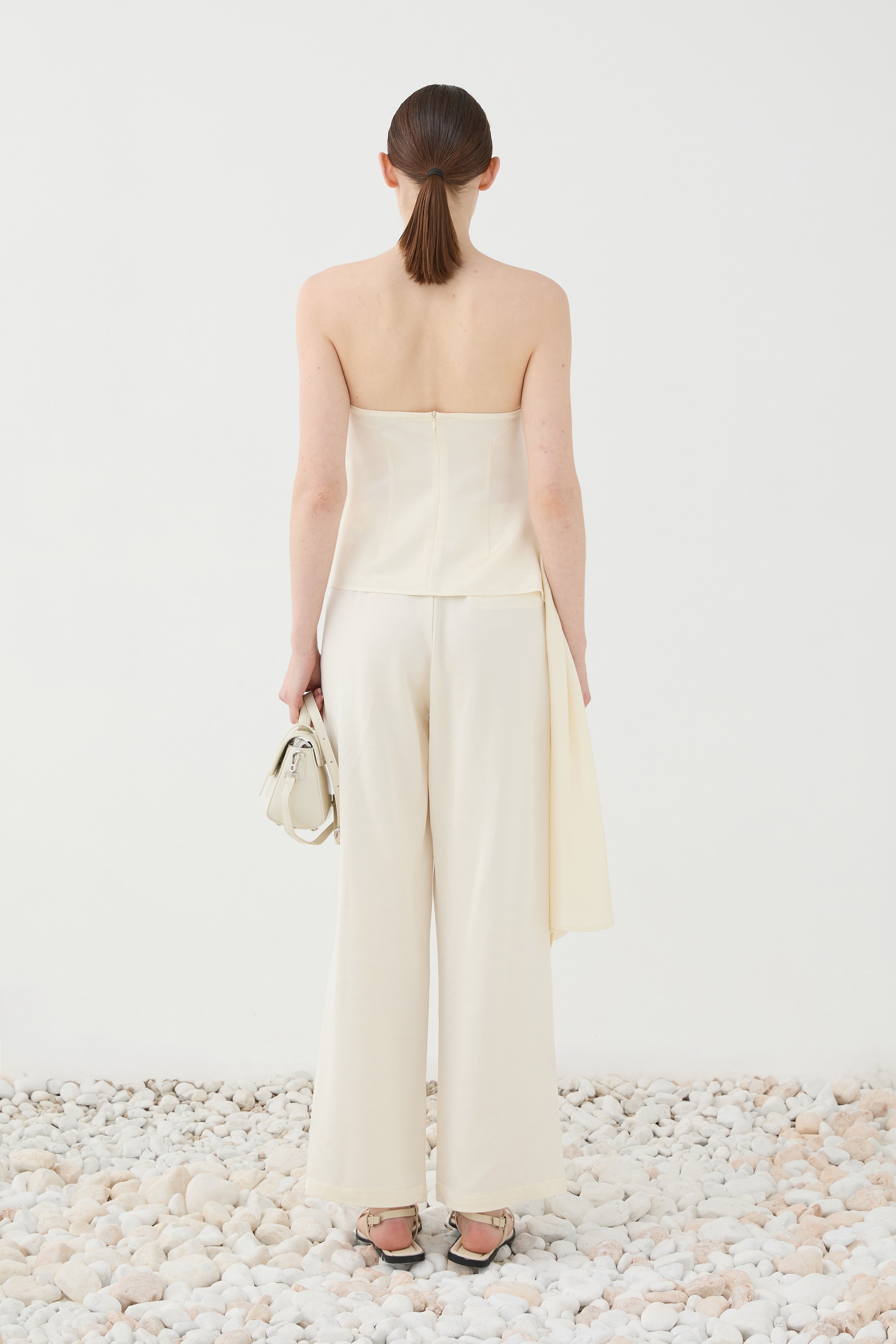 Calça Perna Larga Branco Creme ELEH