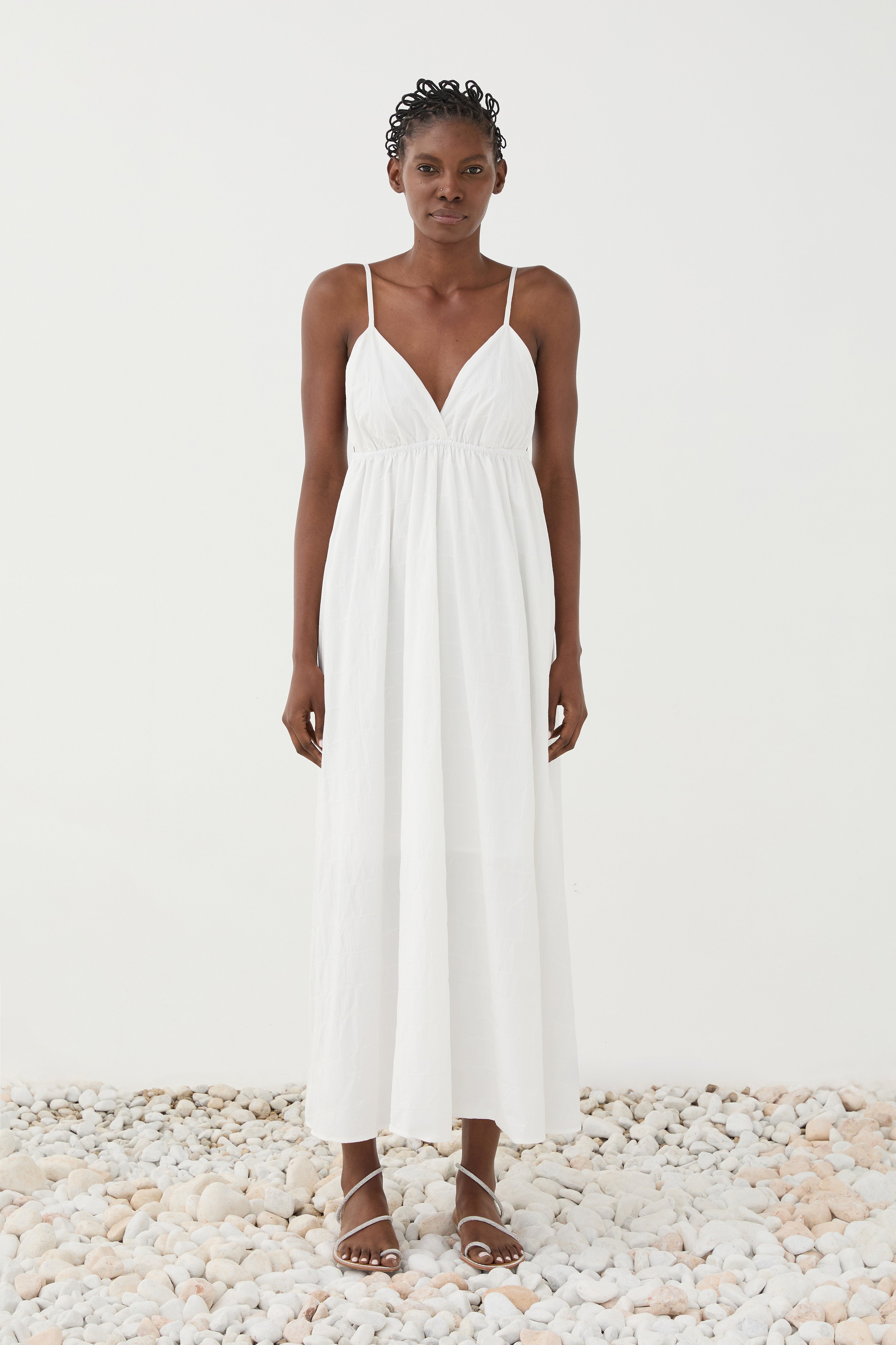 Vestido maxi decote em V ELEH