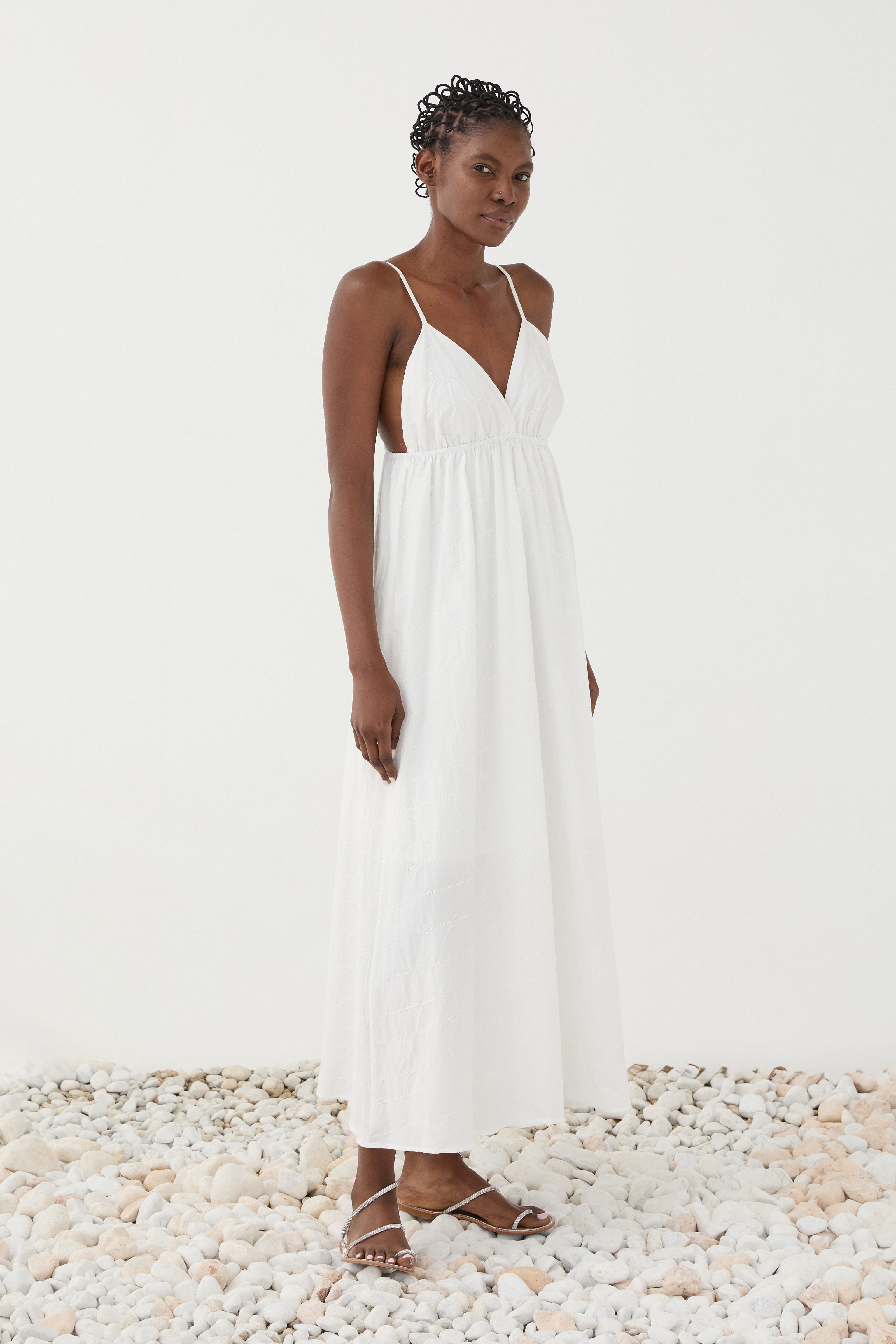 Vestido maxi decote em V ELEH