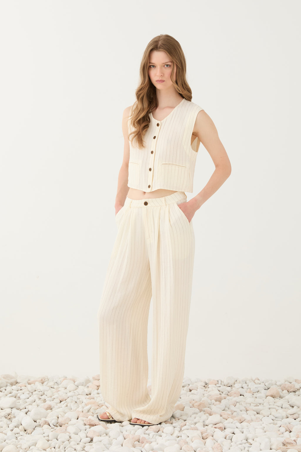 Pantalona de perna larga listrada ELEH