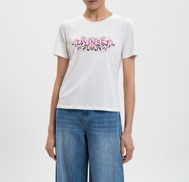 T-shirt com logo floral TWINSET