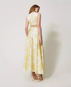 Vestido longo estampado com aplicação de rosa TWINSET ACTITUDE