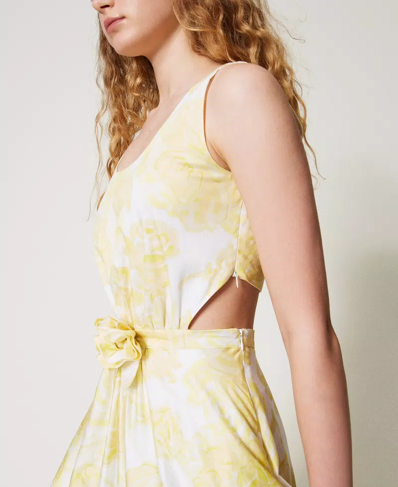 Vestido longo estampado com aplicação de rosa TWINSET ACTITUDE