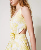 Vestido longo estampado com aplicação de rosa TWINSET ACTITUDE