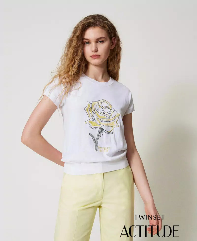 T-shirt de malha com bordado TWINSET ACTITUDE