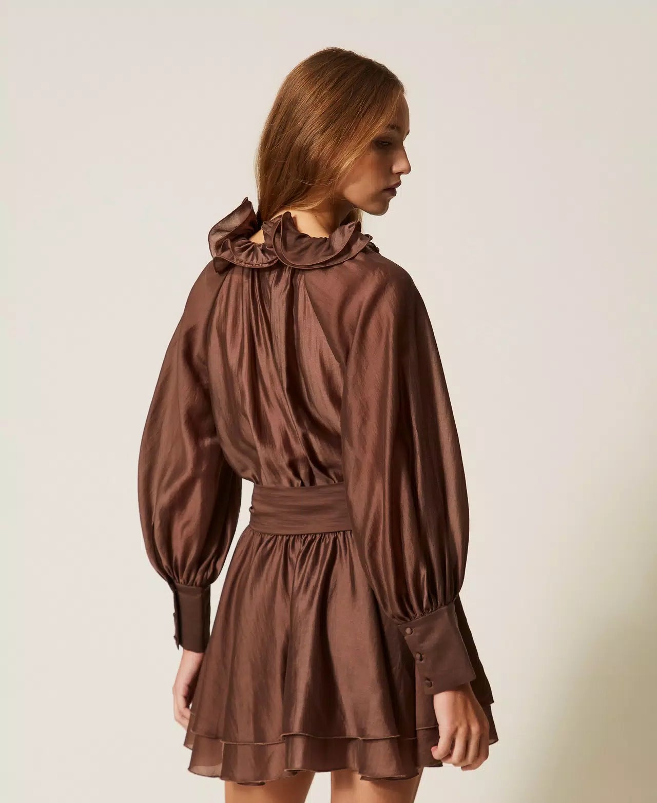 Vestido curto de voile com babados TWINSET