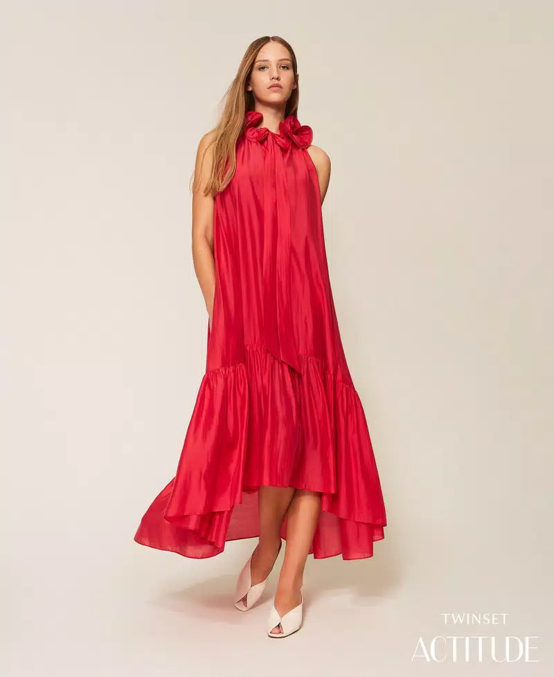 Vestido longo de voile com babados TWINSET