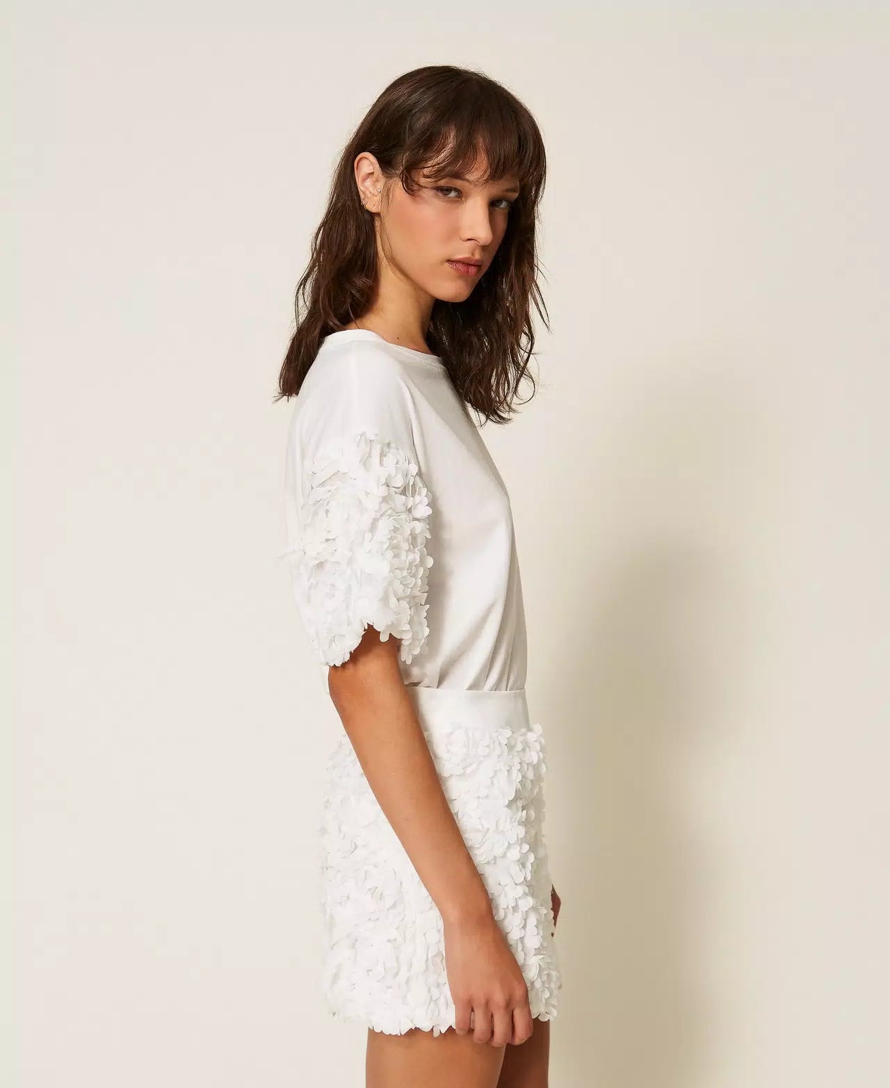 T-shirt com mangas de tule florais TWINSET