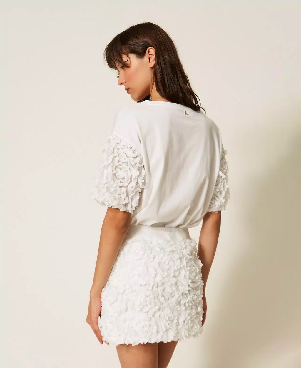 T-shirt com mangas de tule florais TWINSET