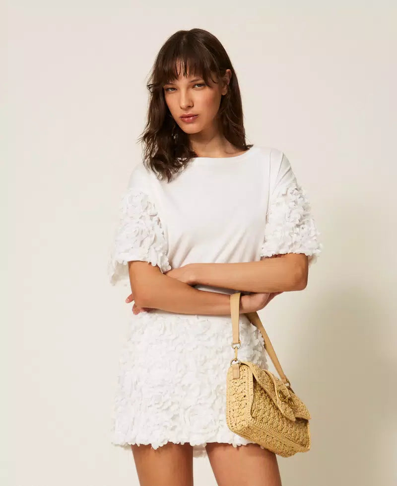 T-shirt com mangas de tule florais TWINSET