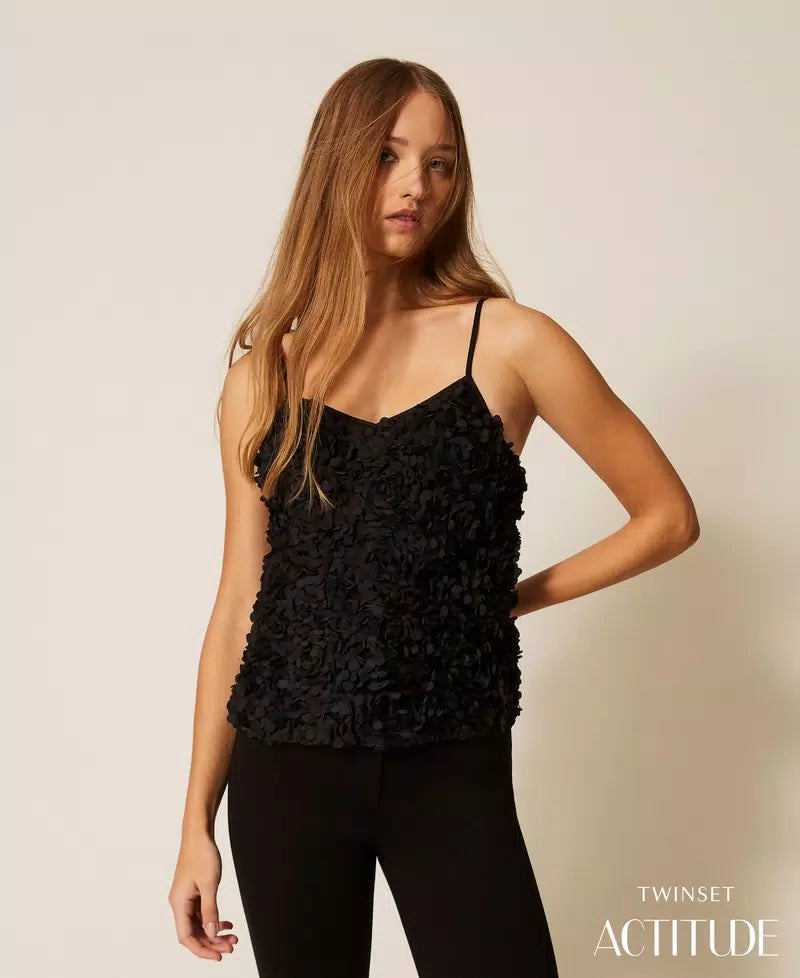Top de tule com efeito floral TWINSET