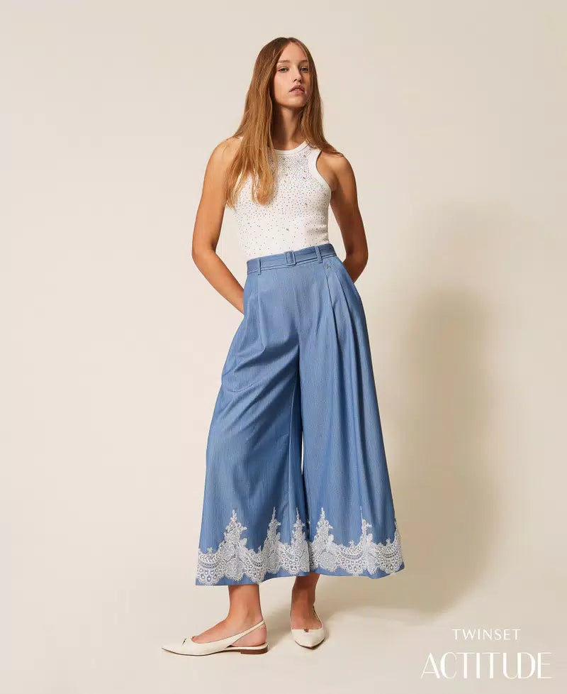 Calças palazzo com renda TWINSET