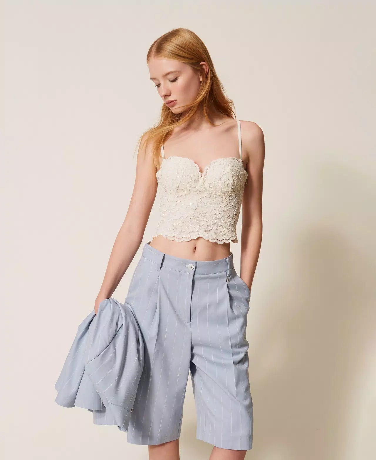 Top bustiê cropped de renda TWINSET