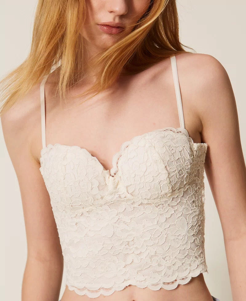 Top bustiê cropped de renda TWINSET