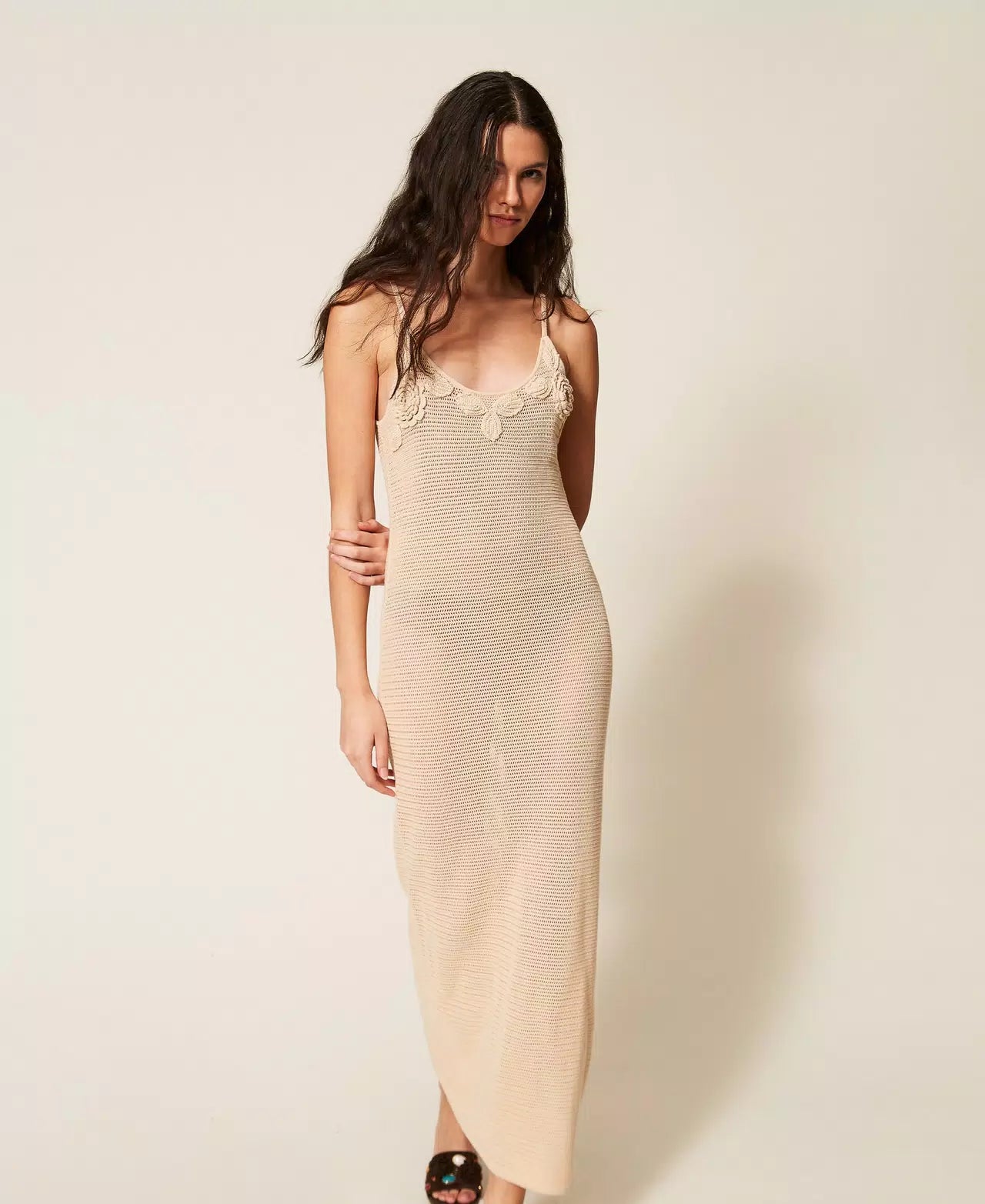 Vestido longo com aplicações florais TWINSET