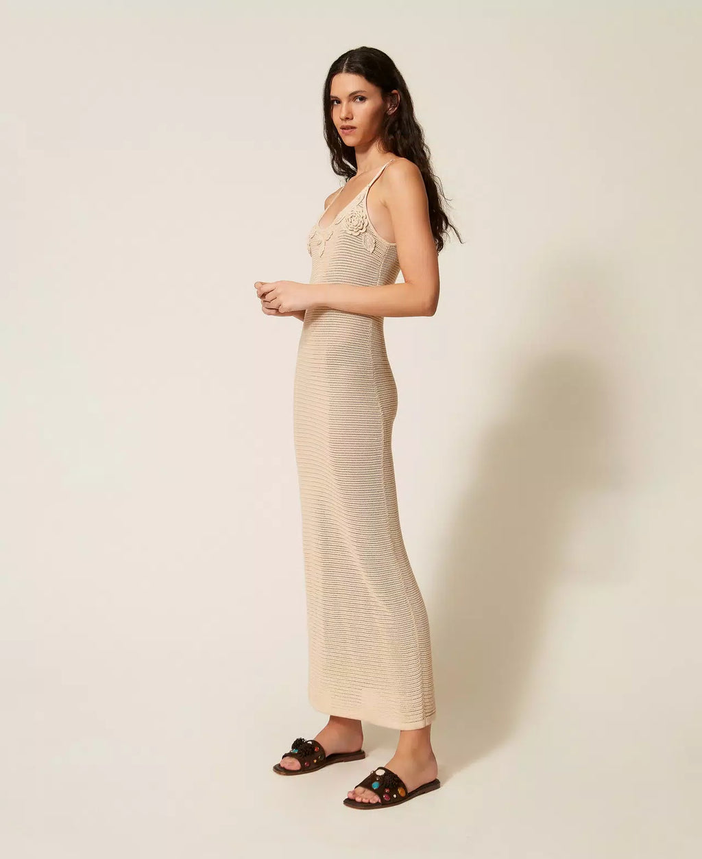 Vestido longo com aplicações florais TWINSET