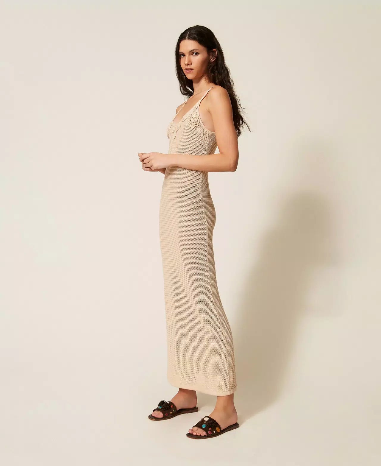 Vestido longo com aplicações florais TWINSET