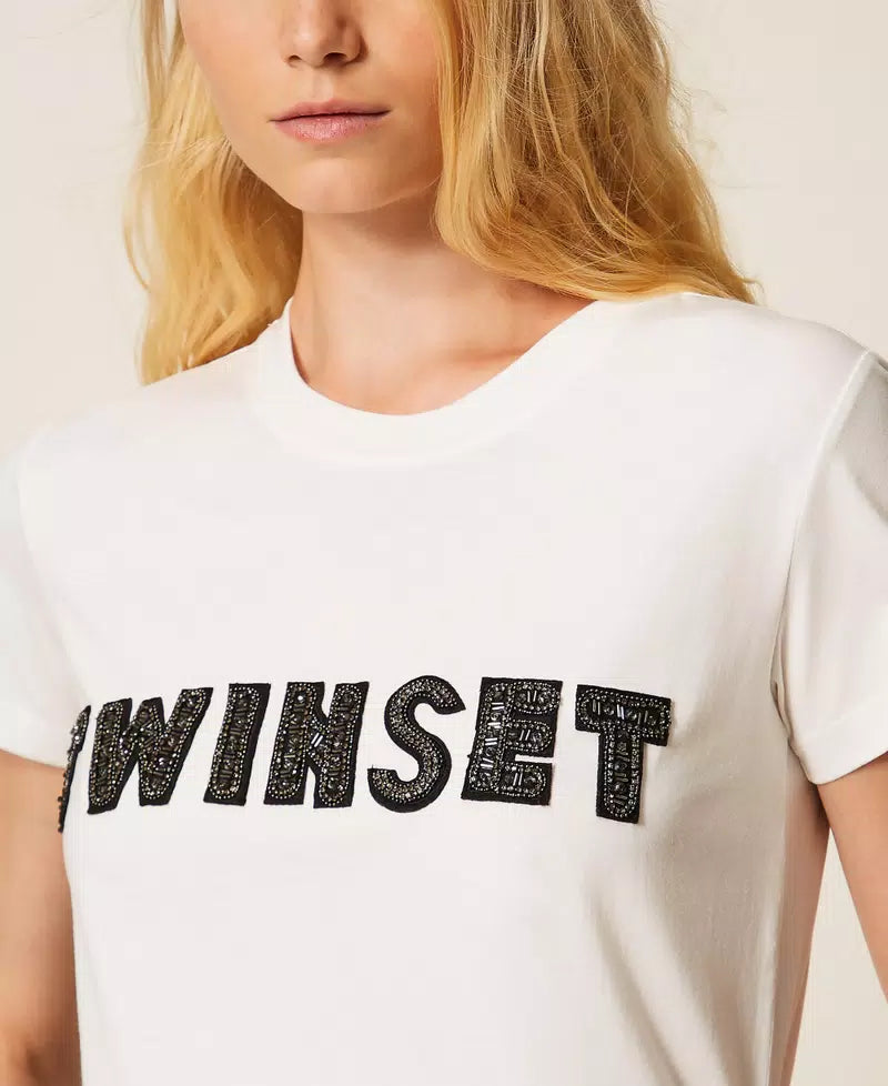 T-shirt com logotipo bordado em patch TWINSET