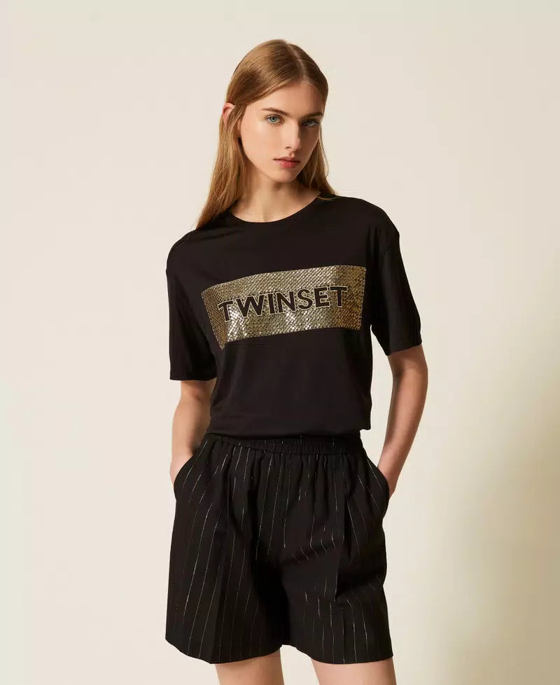 Calção com risca em lurex TWINSET