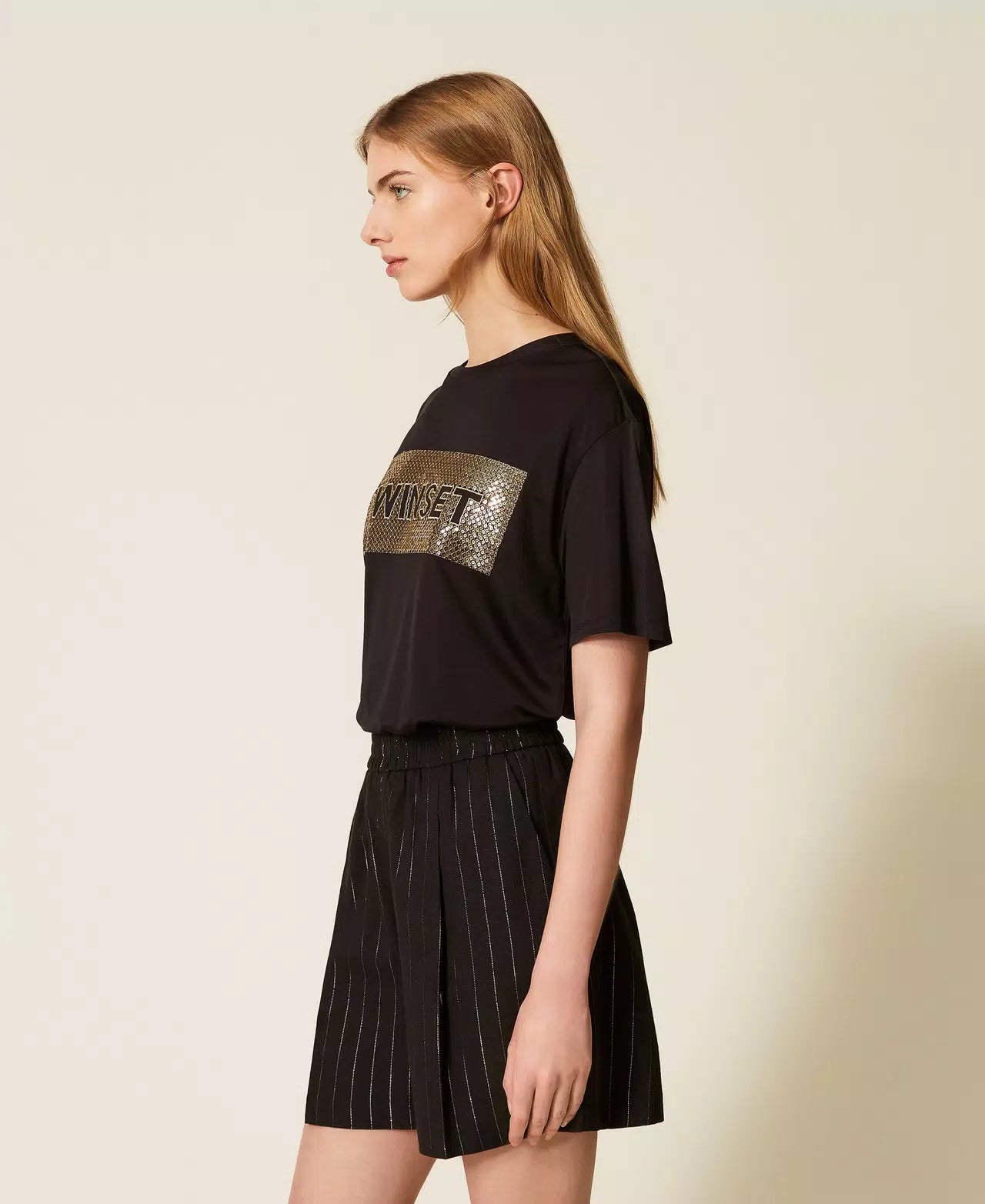 Calção com risca em lurex TWINSET