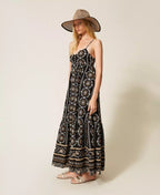 Vestido longo de musselina com bordado inglês TWINSET