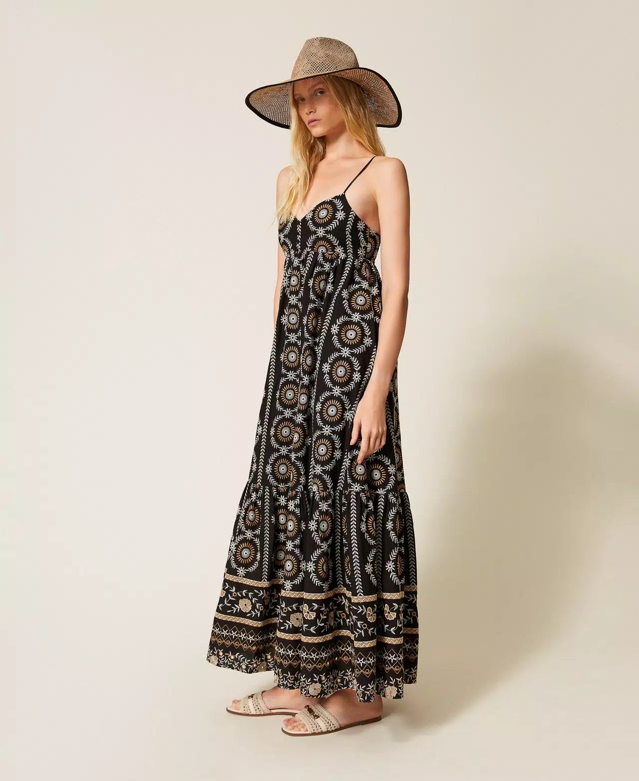 Vestido longo de musselina com bordado inglês TWINSET