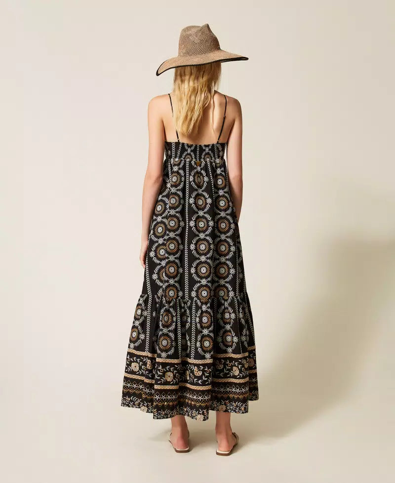 Vestido longo de musselina com bordado inglês TWINSET