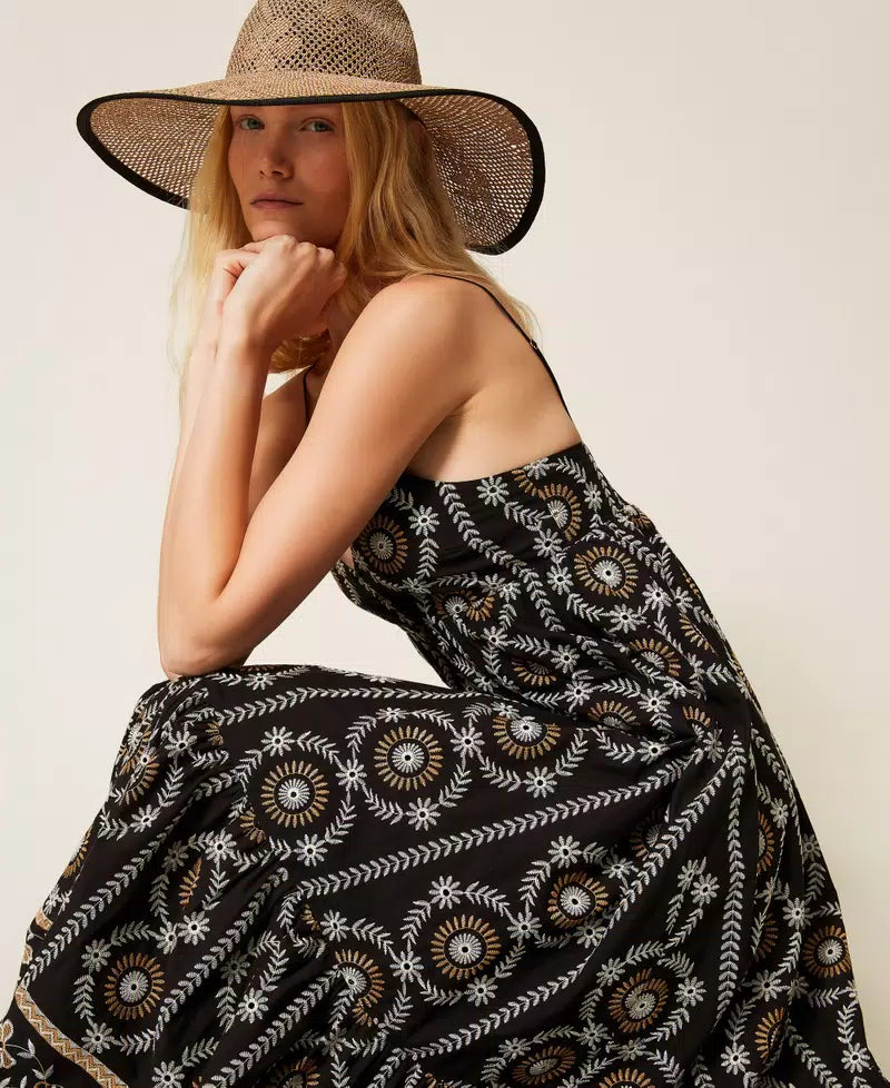 Vestido longo de musselina com bordado inglês TWINSET