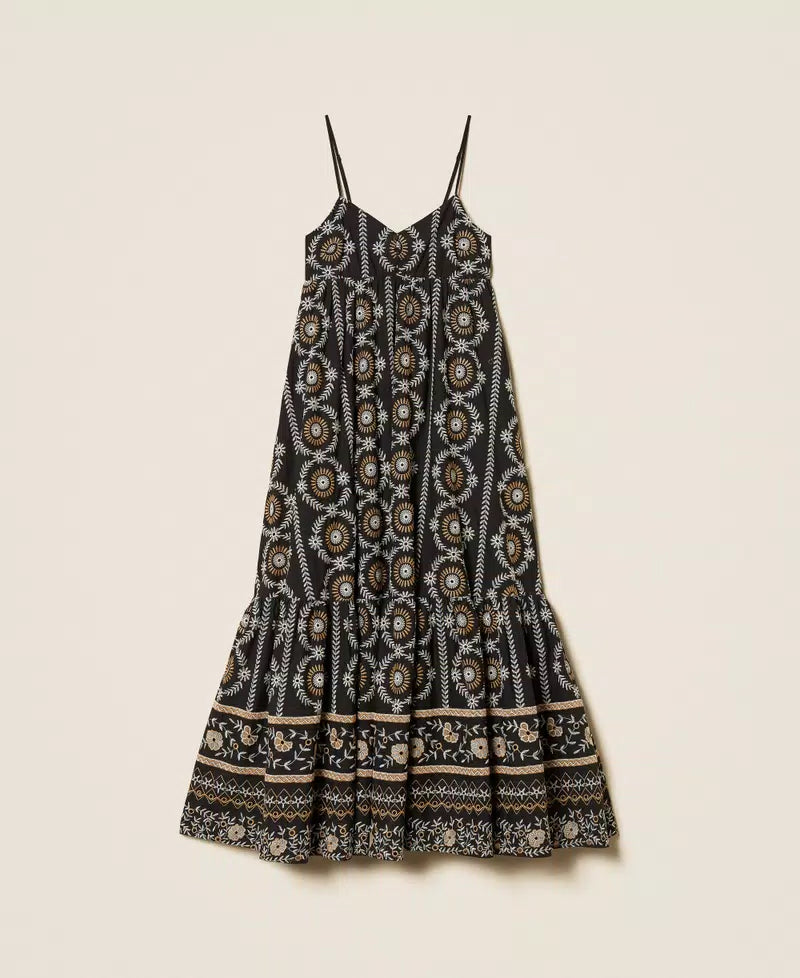 Vestido longo de musselina com bordado inglês TWINSET