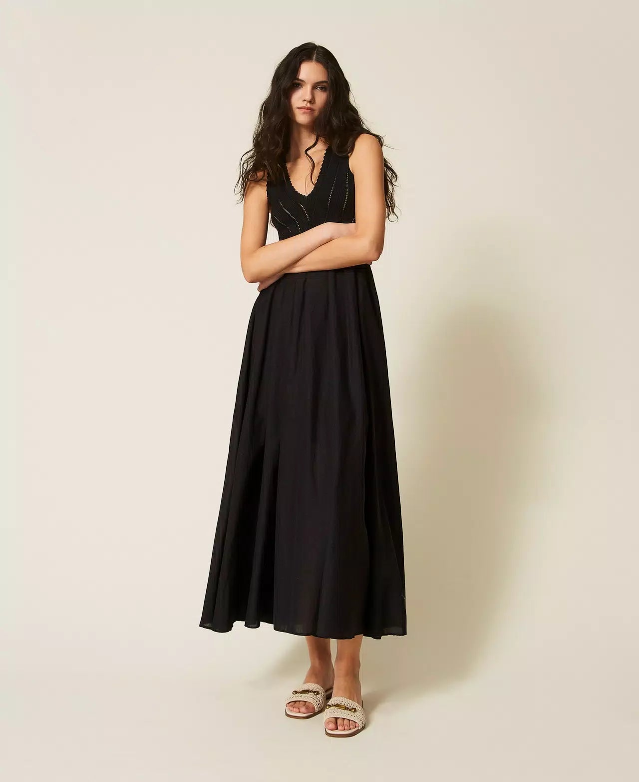 Vestido longo com corpete de malha TWINSET