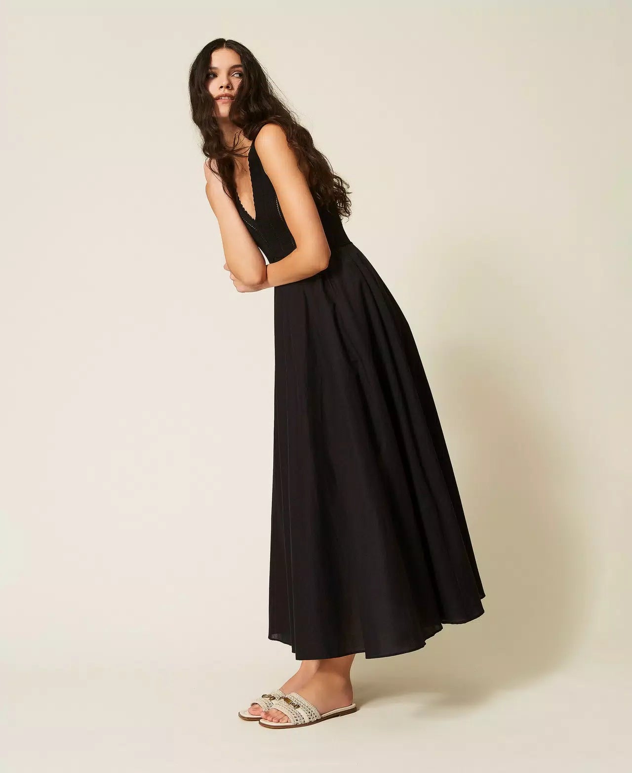 Vestido longo com corpete de malha TWINSET