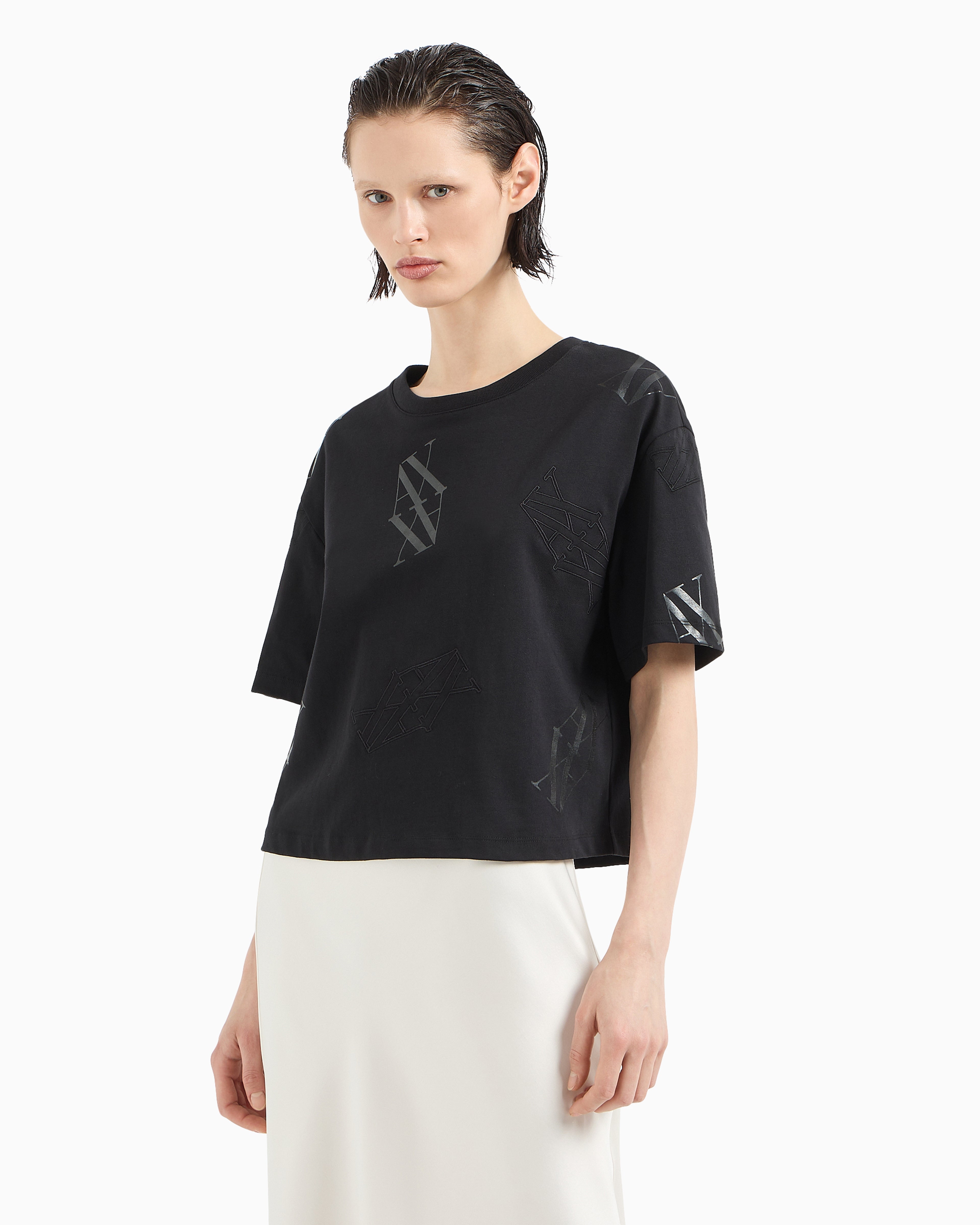 T-shirt cropped com logo em monograma Armani Exchange
