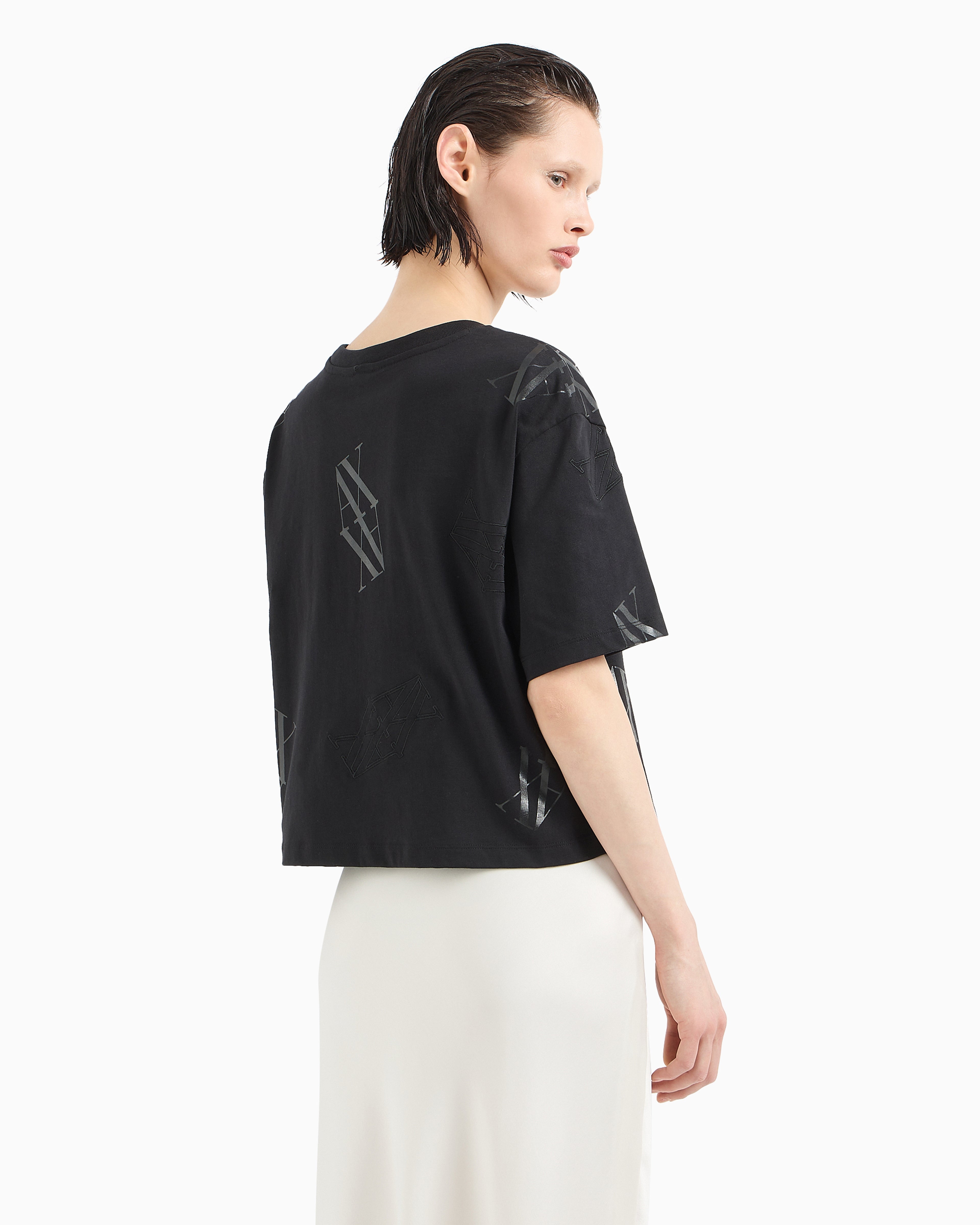 T-shirt cropped com logo em monograma Armani Exchange