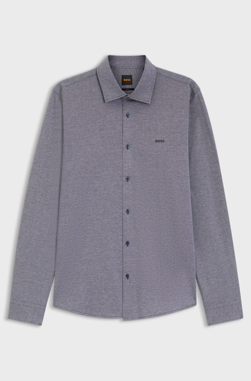 Camisa BOSS Slim Fit para homem com logótipo bordado, em azul escuro.