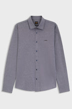 Camisa BOSS Slim Fit para homem com logótipo bordado, em azul escuro.