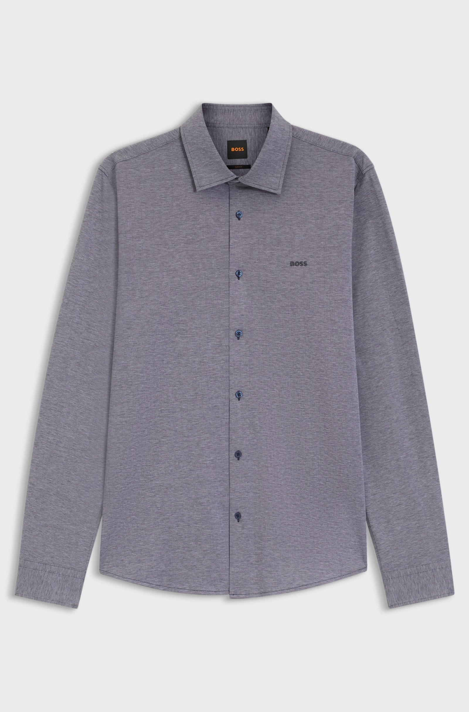 Camisa BOSS Slim Fit para homem com logótipo bordado, em azul escuro.