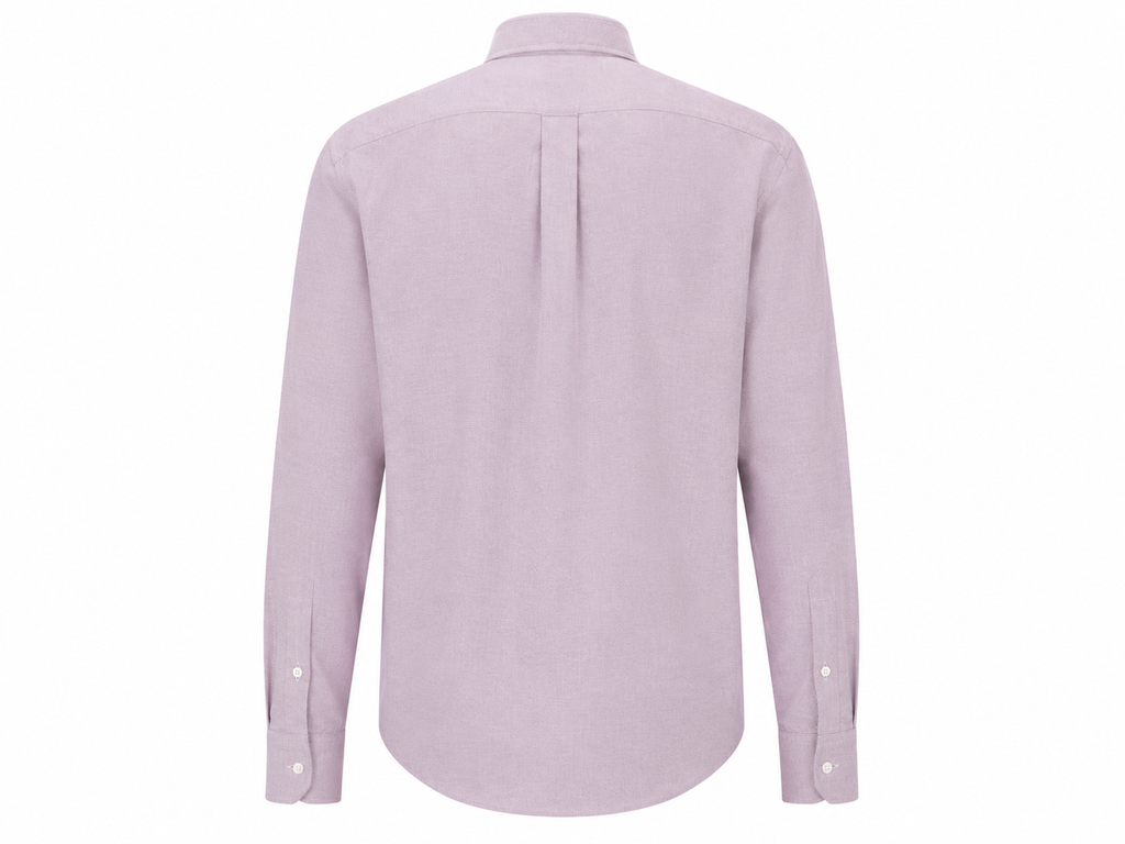 Vista traseira da camisa BOSS Regular Fit medium red em algodão elástico com padrão mini dobby para homem. 