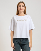 T-shirt cropped logótipo bordado Armani Exchange
