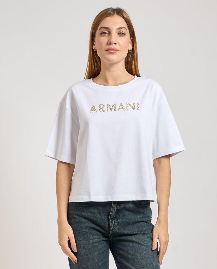 T-shirt cropped logótipo bordado Armani Exchange