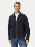 Casaco BOSS Ze_Bend Regular Fit azul-marinho para homem, em malha de algodão elástica, com fecho frontal, gola clássica e bolsos laterais com fecho.