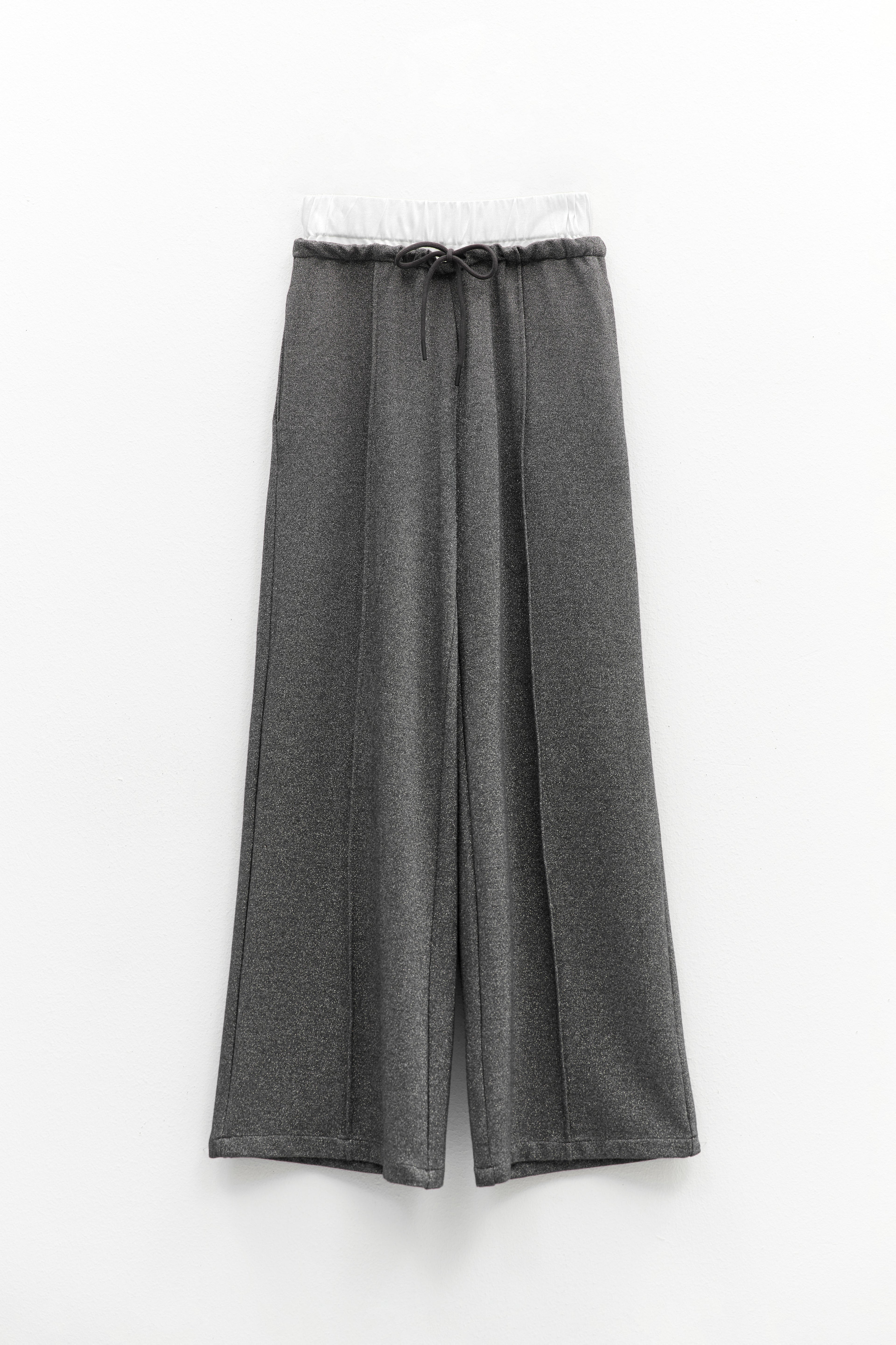 Calça duplo cós prateada Eleh