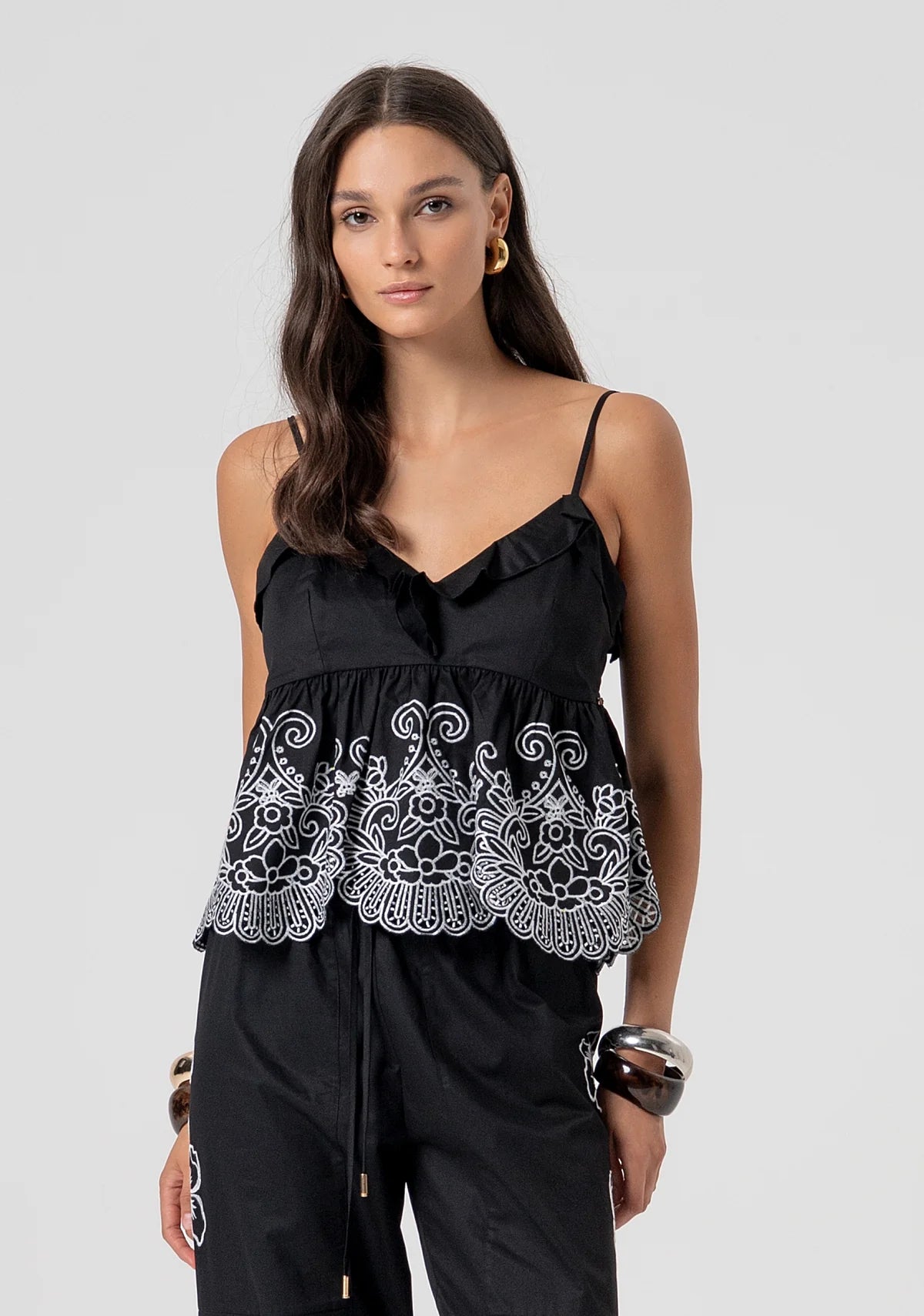 Top de alças com bordado Fracomina