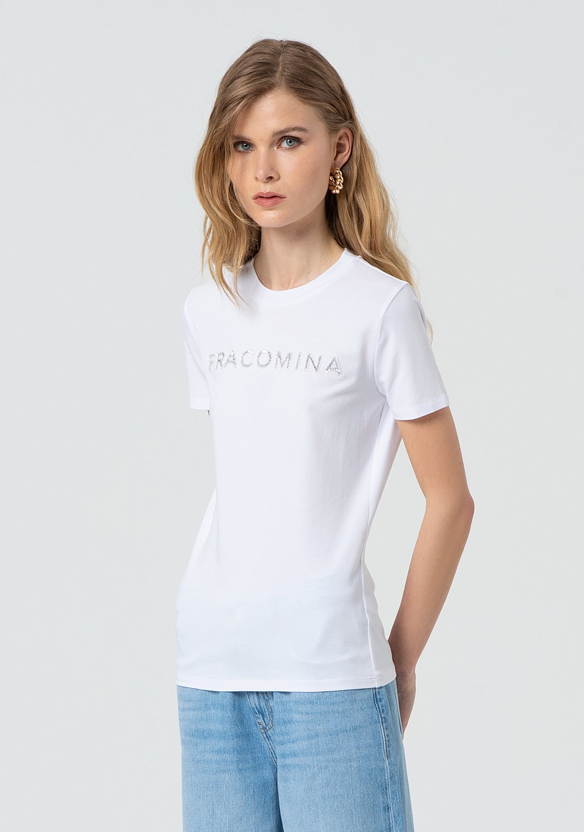 T-shirt com logo em strass FRACOMINA