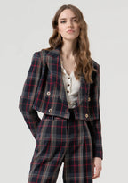 Blazer curto xadrez de abotoamento duplo com estampa Fracomina