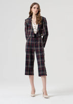 Blazer curto xadrez de abotoamento duplo com estampa Fracomina