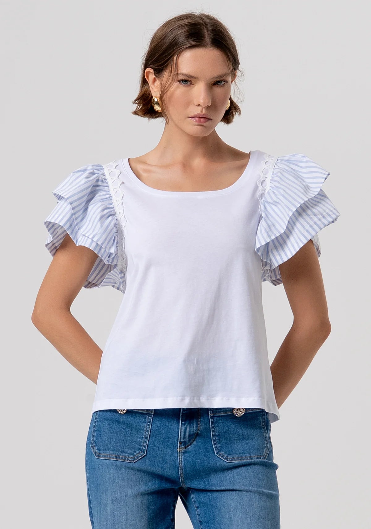 T-shirt manga folhos FRACOMINA