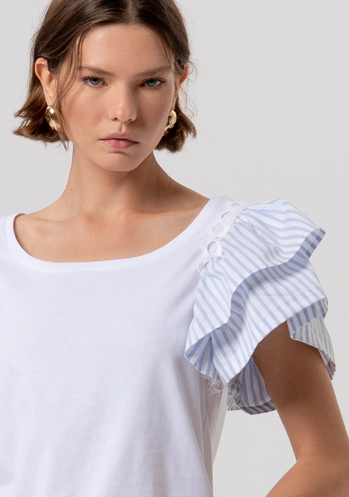 T-shirt manga folhos FRACOMINA